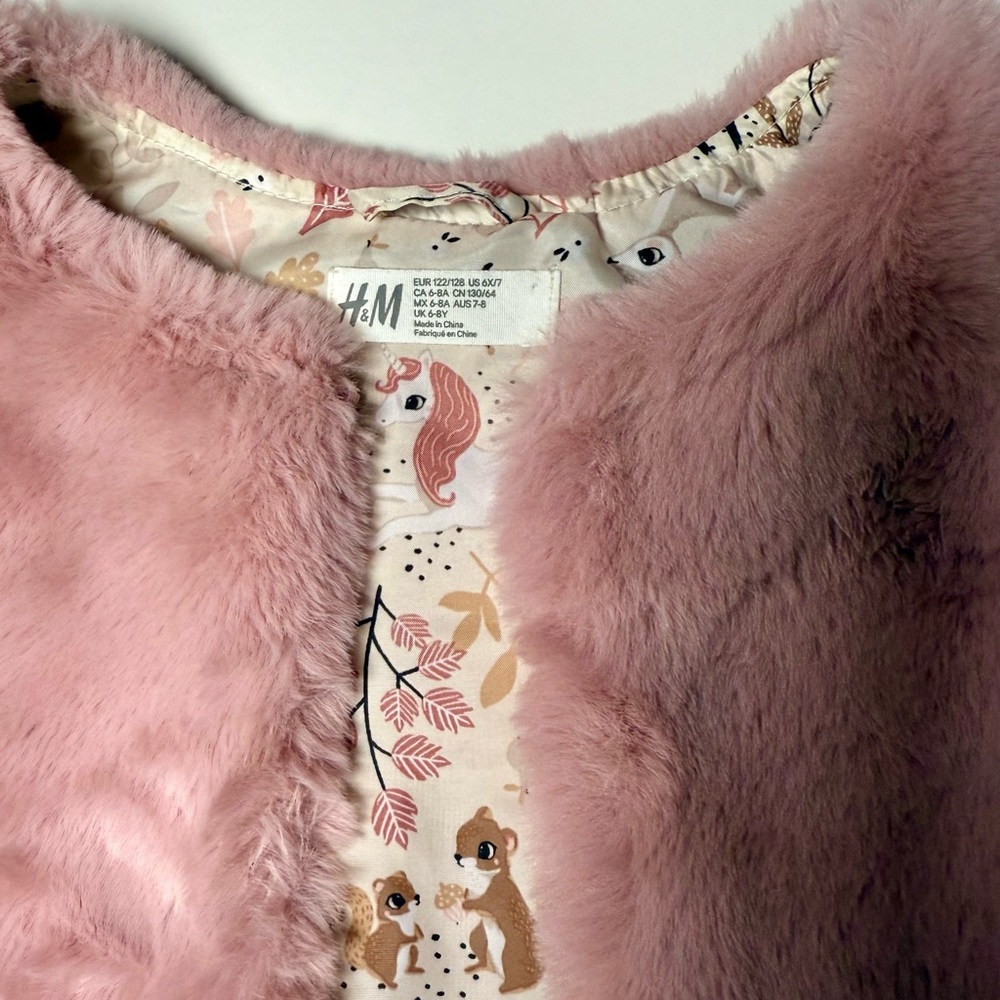 H&M Kids Pink Faux Fur Vest Size 6